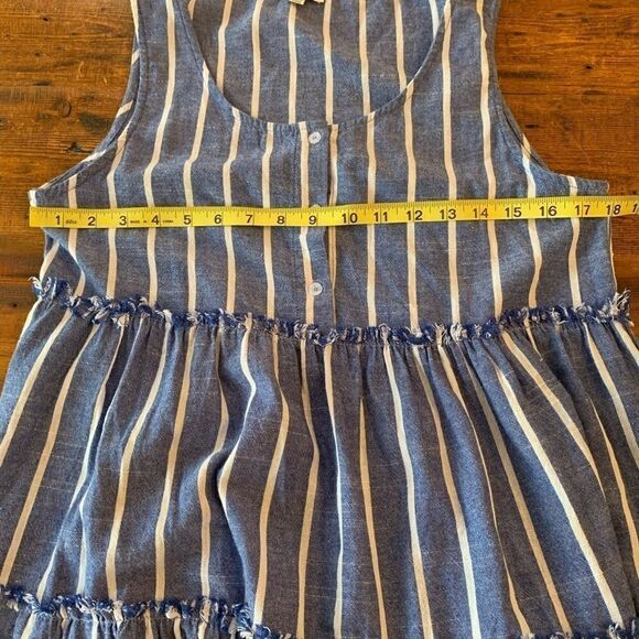 Umgee Chambray Nautical Linen Look Striped Tiered Frayed Tank Dress Sz S - Picture 3 of 8